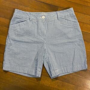 Talbots Size 6 Seersucker Shorts Blue White Striped Nautical Preppy